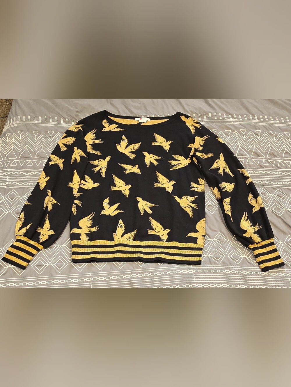 Boden Muriel Volume Sleeve Bird Sweater Size Small